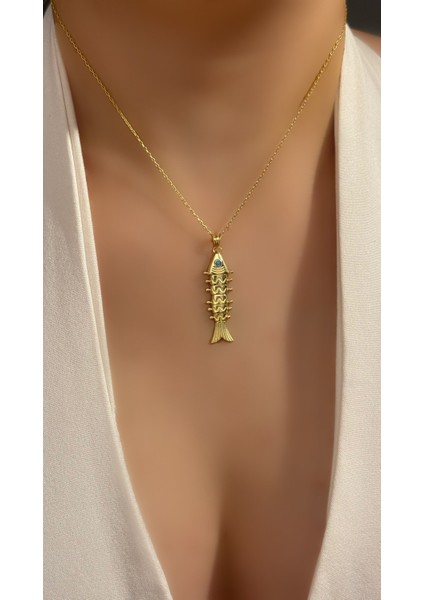 Altın Kaplama Hareketli Bereket Turkuaz Gözlü Balık Kolye 925 Ayar Gümüş modelleri