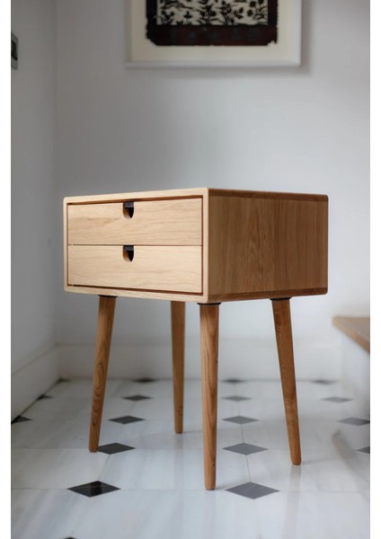 Ahşap Çift Çekmeceli Modern Komodin