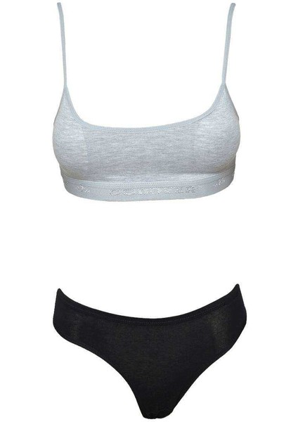 Pedli İp Askılı Yarım Atlet Büstiyer Külot Takım Gri Siyah fırsatları