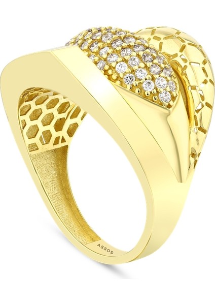 Altın Taşlı Tasarım Yüzük - 14K