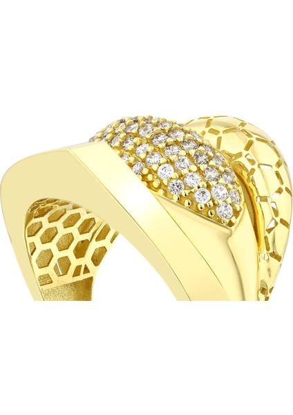 Altın Taşlı Tasarım Yüzük - 14K