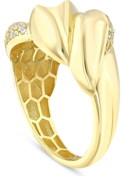 Taşlı Tasarım Altın Yüzük - 14K