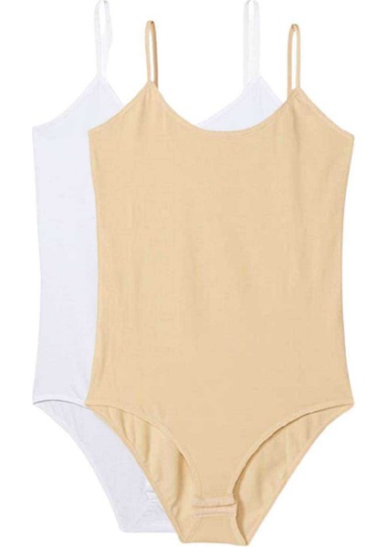2 Adet İp Askılı Kadın Çıtçıtlı Body Beyaz ve Ten fırsatları