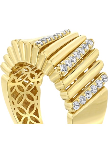 Taşlı Tasarım Altın Yüzük - 14K