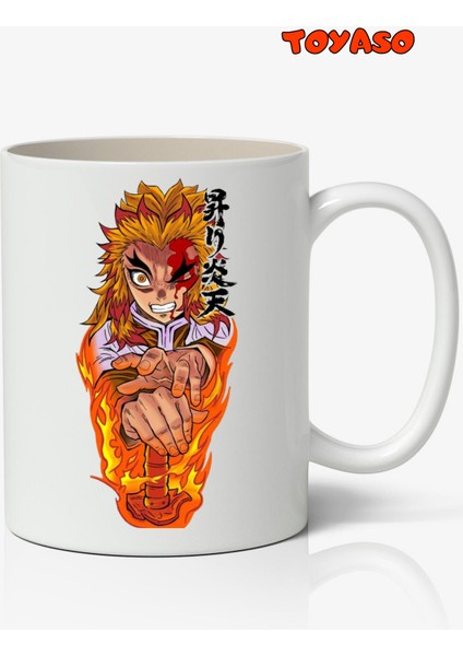 Demon Slayer Iblis Keser Rengoku Anime Temalı Beyaz Kupa Bardak Sevgiliye Arkadaşa Hediye