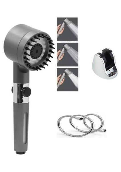 Masajlı Filtreli Turbo Duş Başlığı Çelik Hortum Duş Banyo Seti Duşluk 3lü Set