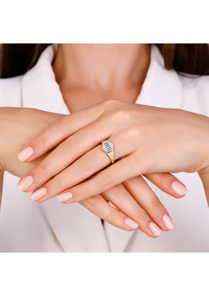 Renkli Taşlı Altın Yüzük - 14K