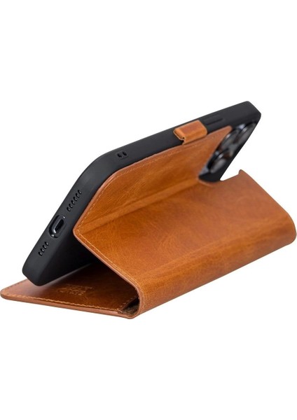 Apple iPhone 13 Pro Max Uyumlu Deri Cüzdanlı Kılıf Karamel fırsatları