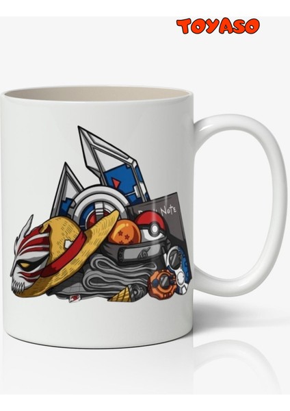 Pokemon Anime Hasır Şapkalı Luffy Stuff Temalı Beyaz Kupa Bardak