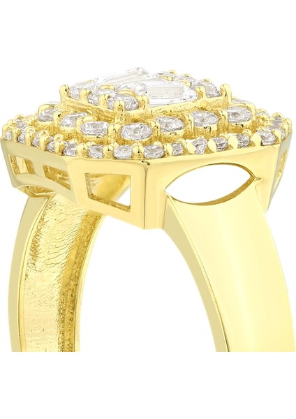 Altın Baget Taşlı Tasarım Yüzük - 14K