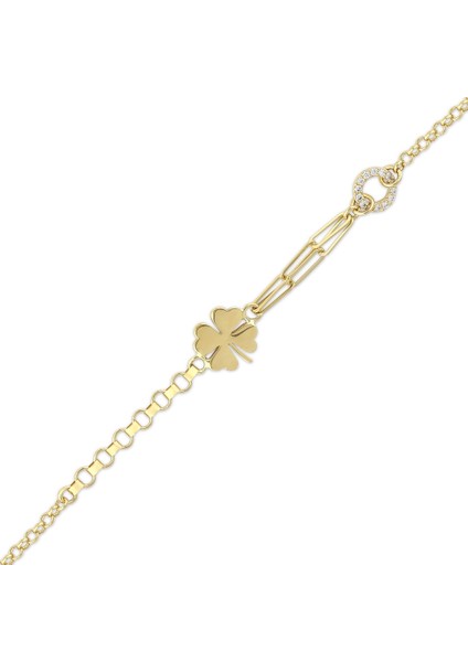 Altın Yonca Figürlü Bileklik - 14K indirimleri