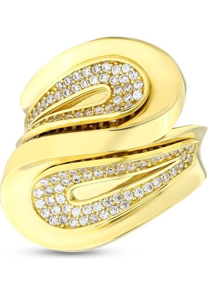 Altın Taşlı Tasarım Yüzük - 14K