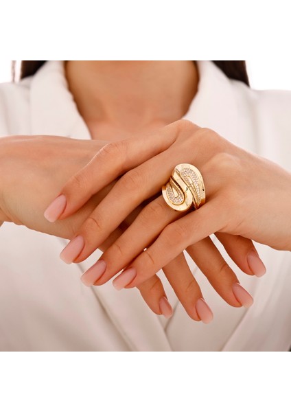 Altın Taşlı Tasarım Yüzük - 14K