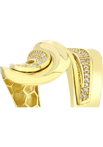 Altın Taşlı Tasarım Yüzük - 14K