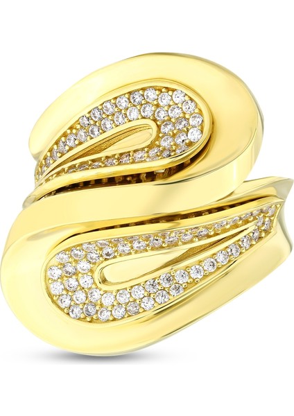 Altın Taşlı Tasarım Yüzük - 14K