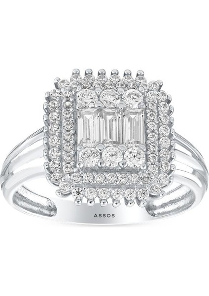 Altın Baget Taşlı Tasarım Yüzük - 14K