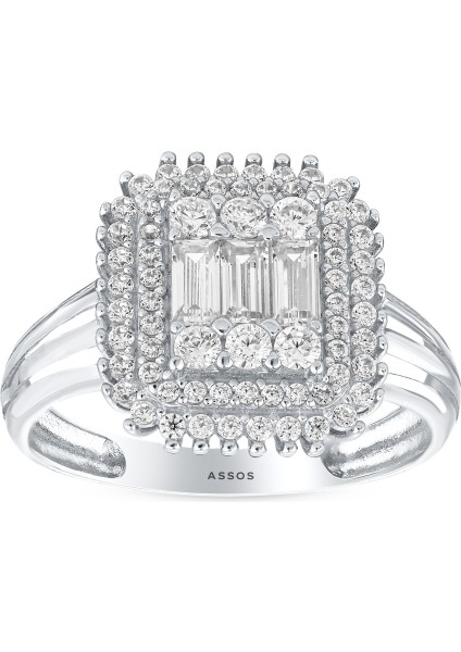 Altın Baget Taşlı Tasarım Yüzük - 14K