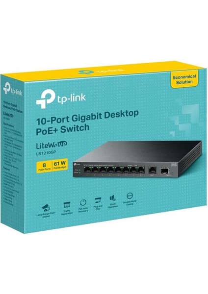 Tp-Lınk LS1210GP 8 Port Gıgabıt + 1XRJ45/1XSFP Uplınk 61W 250 Metre Poe Mesafe Metal Kasa