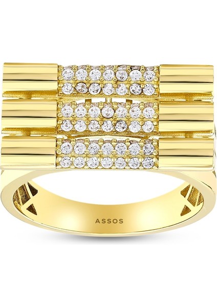 Taşlı Tasarım Altın Yüzük - 14K