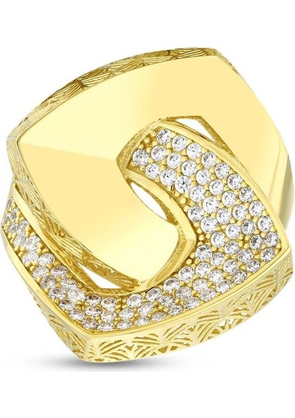 Altın Taşlı Tasarım Yüzük - 14K