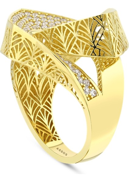 Altın Taşlı Tasarım Yüzük - 14K