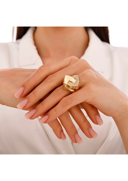 Altın Taşlı Tasarım Yüzük - 14K