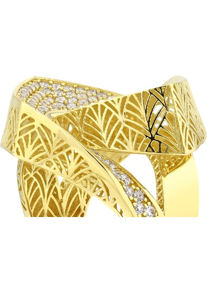 Altın Taşlı Tasarım Yüzük - 14K