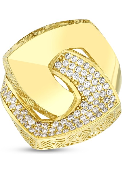 Altın Taşlı Tasarım Yüzük - 14K