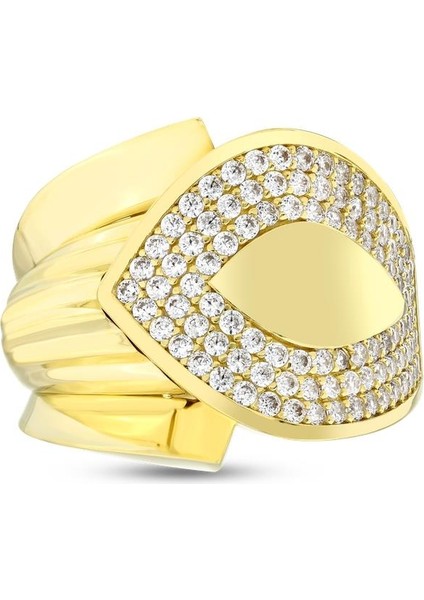 Altın Taşlı Tasarım Yüzük - 14K