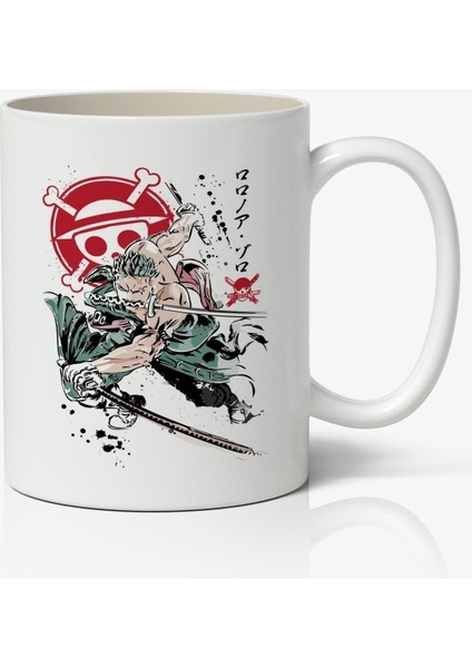 One Piece Roronoa Zoro Anime Temalı Beyaz Kupa Bardak Sevgiliye Arkadaşa Hediye