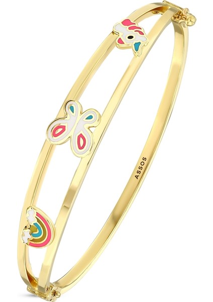 Kelebek Figürlü Altın Çocuk Kelepçe - 14K