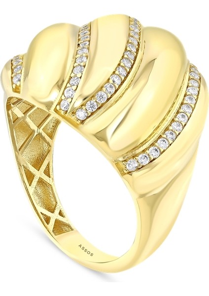 Taşlı Tasarım Altın Yüzük - 14K