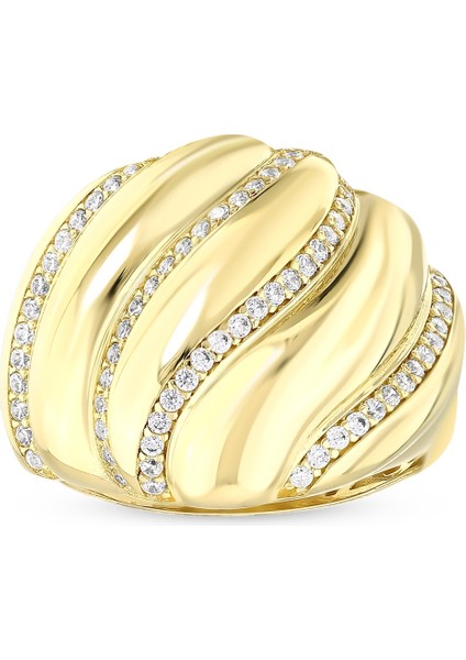 Taşlı Tasarım Altın Yüzük - 14K