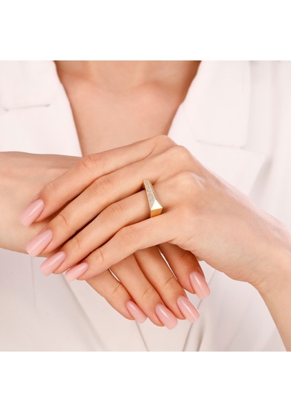 Taşlı Tasarım Altın Yüzük - 14K