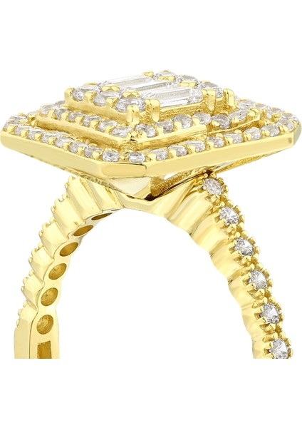 Altın Baget Taşlı Tasarım Yüzük - 14K