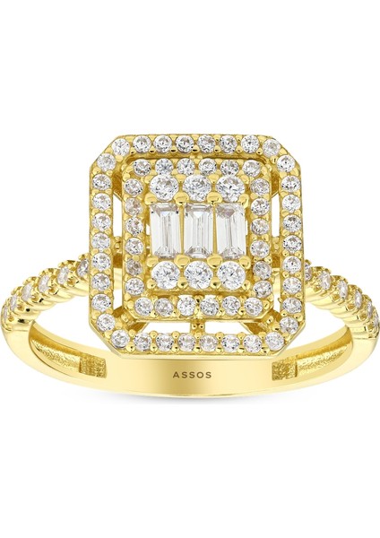 Altın Baget Taşlı Tasarım Yüzük - 14K