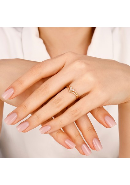 Taşlı Tasarım Altın Yüzük - 14K