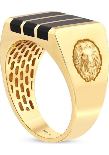 Aslan Figürlü Tasarım Erkek Yüzük - 14K