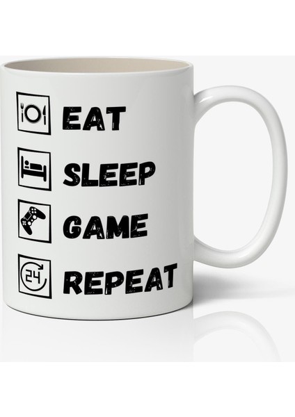 Game Döngü Eat Sleep Game Repeat Beyaz Kupa Bardak