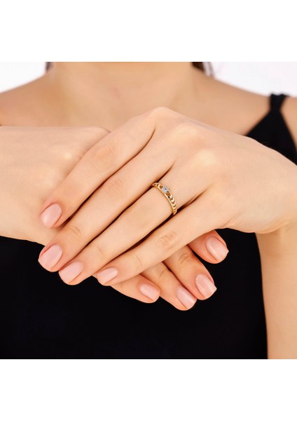 Taşlı Tasarım Altın Yüzük - 14K