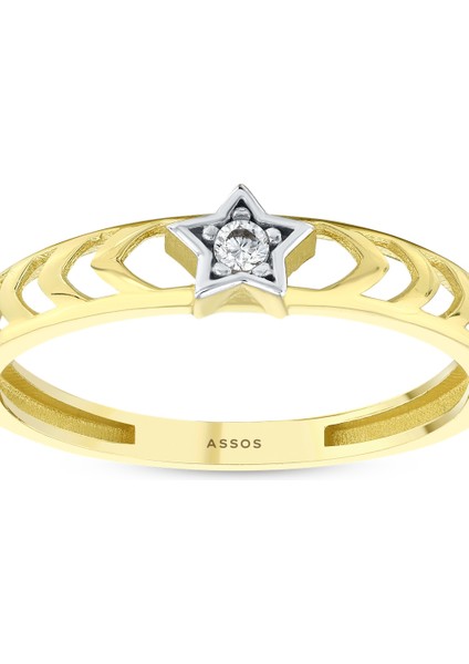 Taşlı Tasarım Altın Yüzük - 14K