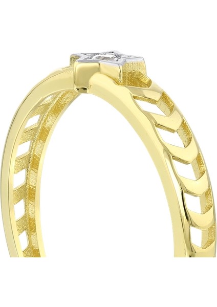 Taşlı Tasarım Altın Yüzük - 14K