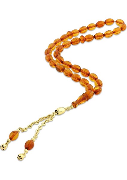 Kehribar Doğal Taşlı Altın Tesbih - 14K fiyatları