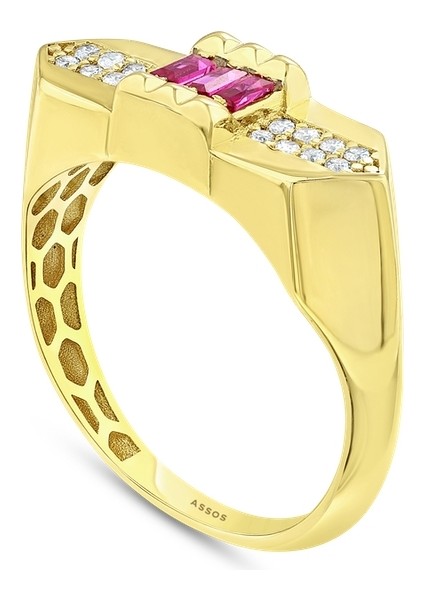 Renkli Taşlı Altın Yüzük - 14K