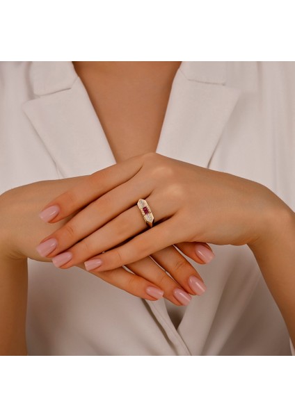 Renkli Taşlı Altın Yüzük - 14K