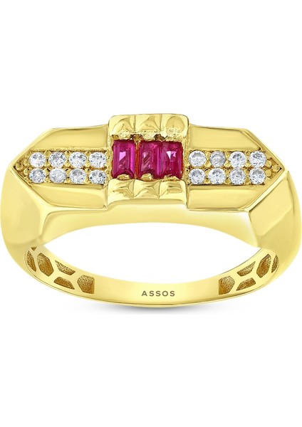 Renkli Taşlı Altın Yüzük - 14K