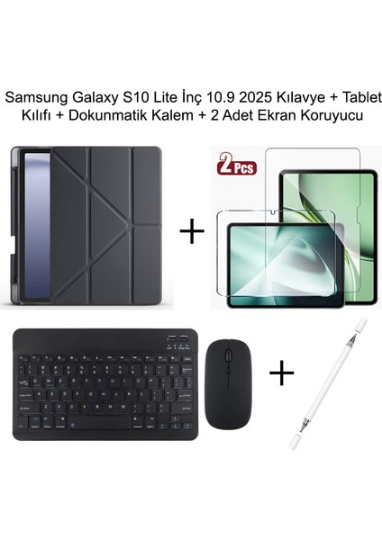 Yesnıce Samsung Galaxy S10 Lite 10.9 Inç Uyumlu Standlı Kılıf ve Dokunmatik Kalem ve Klavye ve Mouse