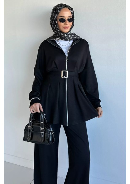 Ön Fermuarlı Pileli Tunik Bel Lastikli Pantolon Tesettür Ikili Takım P-00018989 fiyatları