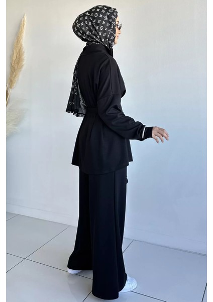 Ön Fermuarlı Pileli Tunik Bel Lastikli Pantolon Tesettür Ikili Takım P-00018989 fırsatları