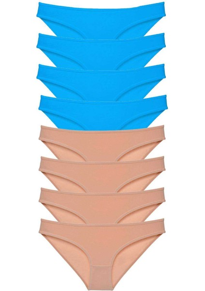 8 adet Eko Set Likralı Kadın Slip Külot Ten ve Mavi fırsatları